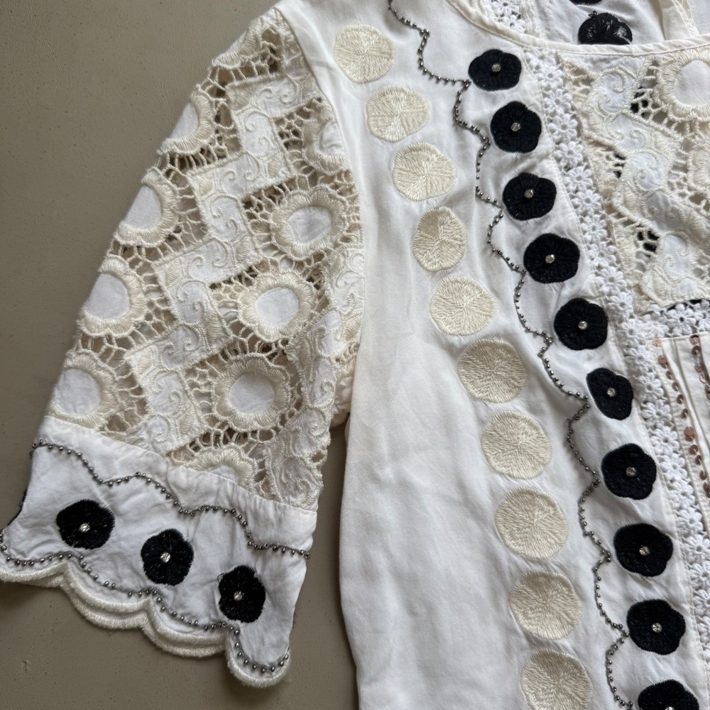 Anthropologie lace embroidered Top S Boho peasant Festival Cottagecore Romantic - Picture 5 of 13